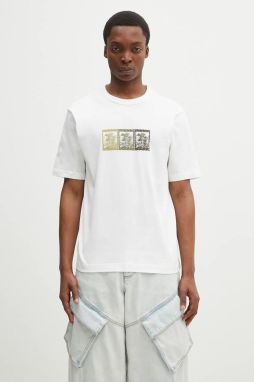 Bavlnené tričko Norse Projects Holger Post Stamp Print T-Shirt pánske, biela farba, s potlačou, N01.0686.0001