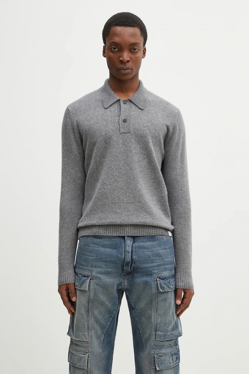 Vlnený sveter Norse Projects Norse Standard Merino Lambswool Polo pánsky, šedá farba, N45.0621.1500