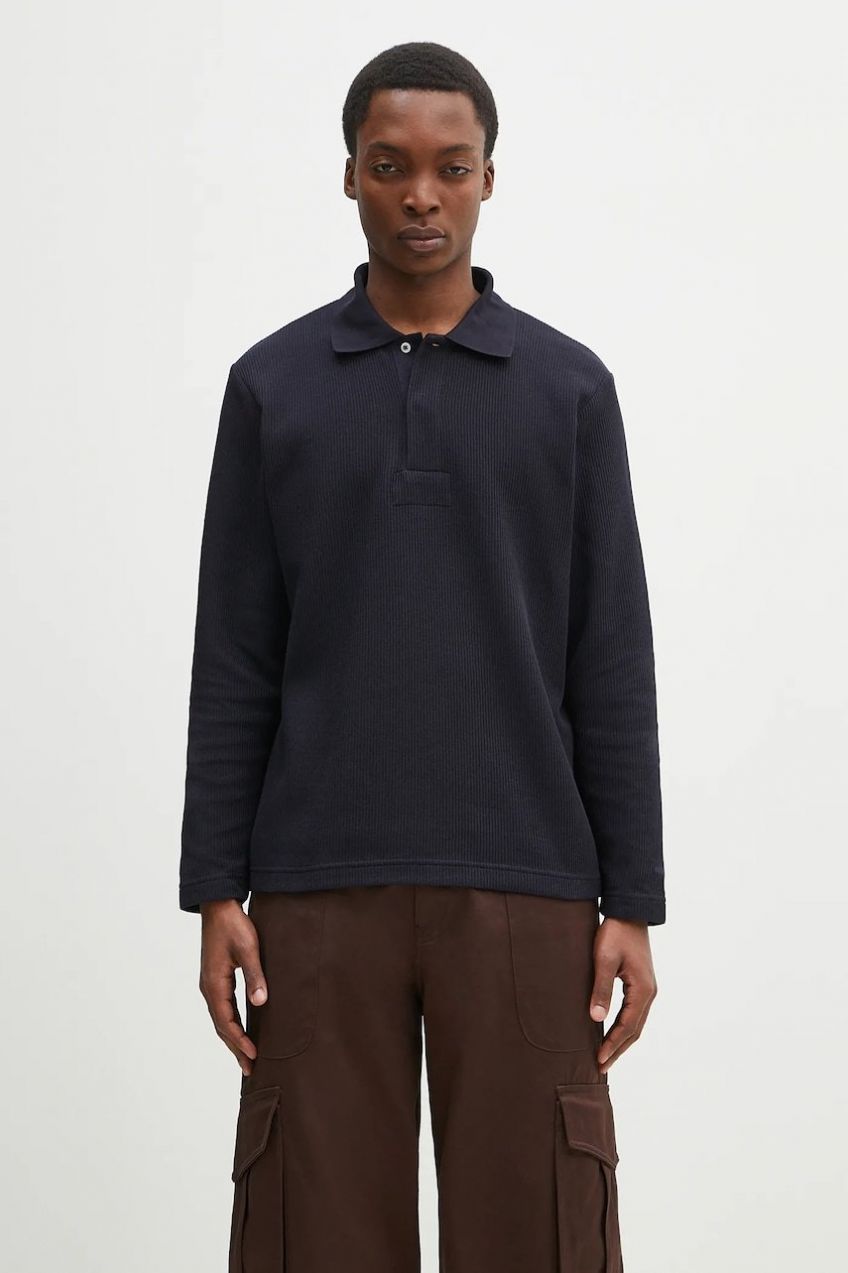 Sveter Norse Projects Ruben Double Face LS Polo pánsky, tmavomodrá farba, N10.0214.7004