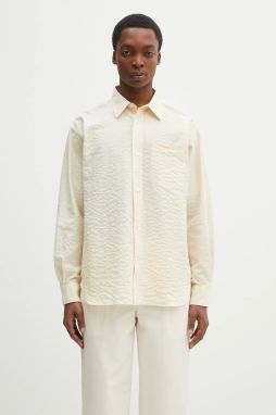 Košeľa Norse Projects Mo Oversized Check Shirt pánska, béžová farba, voľný strih, s klasickým golierom, N40.0820.2064
