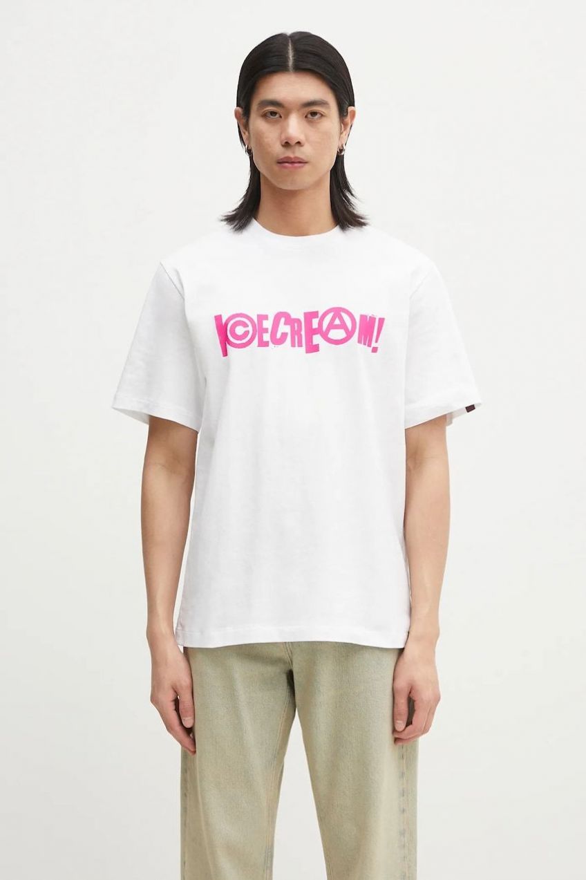 Bavlnené tričko ICECREAM Anarchy T-Shirt pánske, biela farba, s potlačou, IC24461