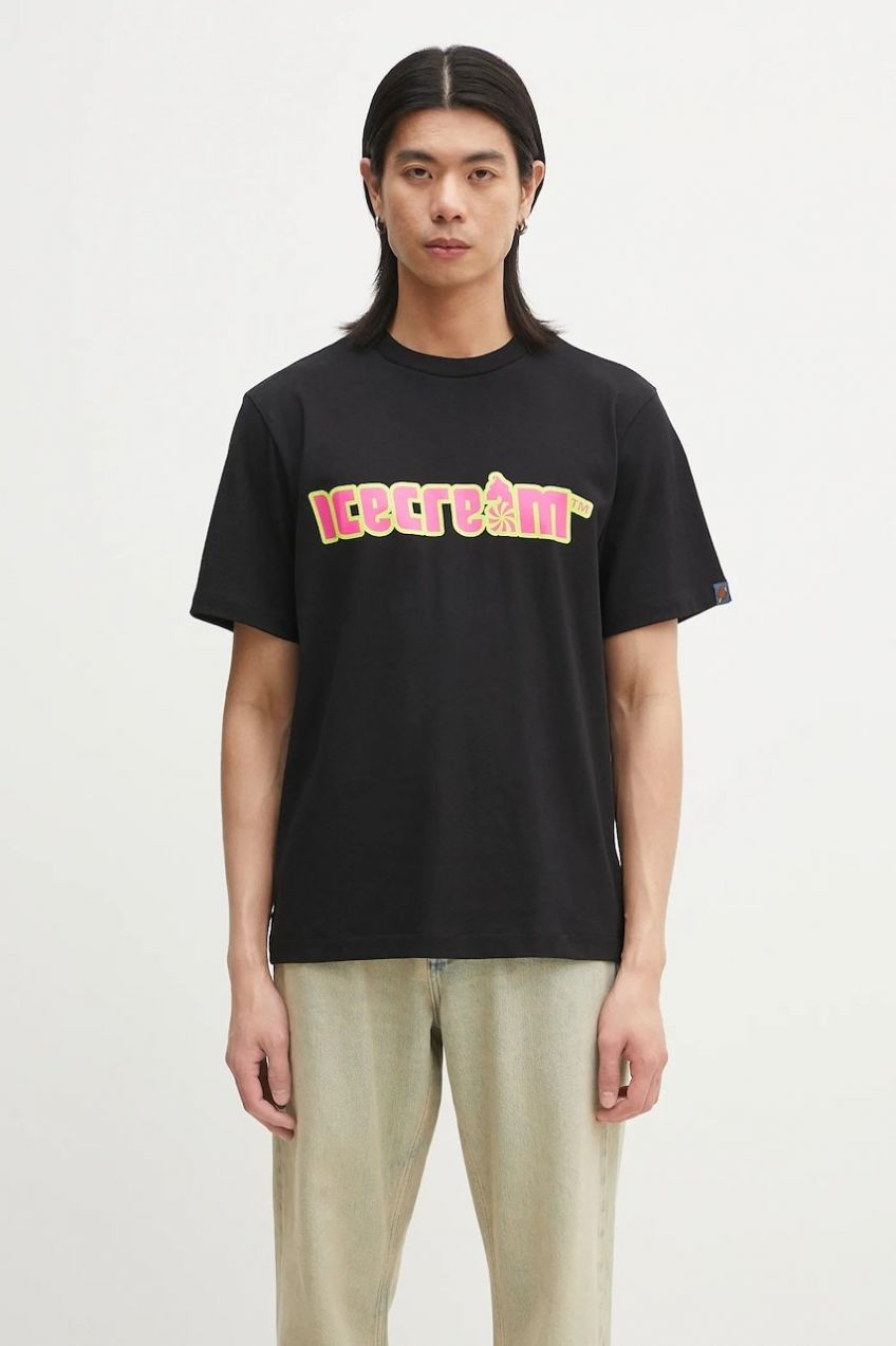 Bavlnené tričko ICECREAM Soft Serve T-Shirt pánske, čierna farba, s potlačou, IC25142