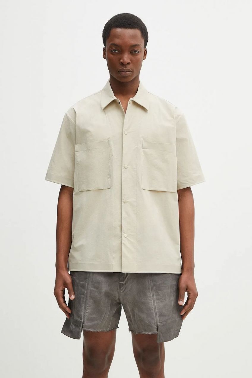 Košeľa Norse Projects Hermann Travel Light SS pánska, béžová farba, voľný strih, s klasickým golierom, N40.0824.0920
