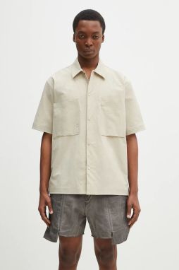 Košeľa Norse Projects Hermann Travel Light SS pánska, béžová farba, voľný strih, s klasickým golierom, N40.0824.0920