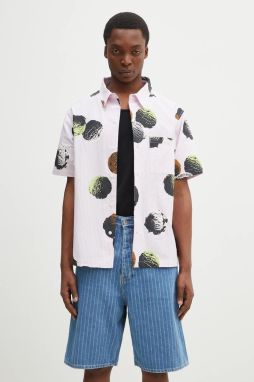 Bavlnená košeľa ICECREAM Scoop Ss Shirt pánska, ružová farba, voľný strih, s klasickým golierom, IC25116