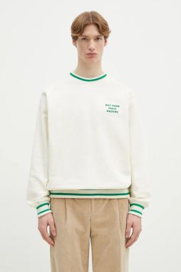 Bavlnená mikina Drôle de Monsieur Le Sweatshirt Slogan Sport pánska, béžová farba, s potlačou, F-SW140-CO127-CM