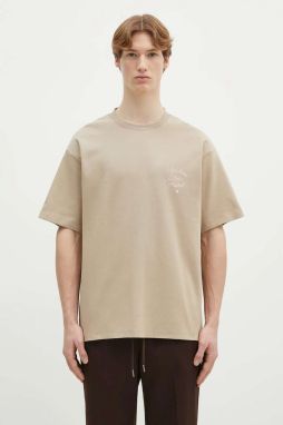 Bavlnené tričko Drôle de Monsieur Le T-Shirt Slogan Vignes pánske, béžová farba, s potlačou, F-TS226-CO002-BG