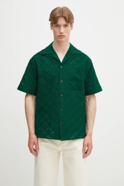 Bavlnená košeľa Drôle de Monsieur La Chemise Brodee Tapisserie pánska, zelená farba, regular, G-SH213-CO196-DGN
