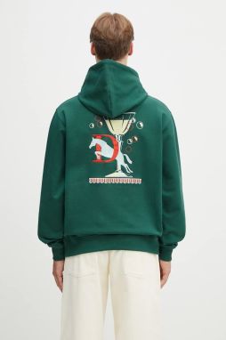 Bavlnená mikina Drôle de Monsieur Le Hoodie Polo pánska, zelená farba, s kapucňou, s nášivkou, G-HO178-CO200-DGN