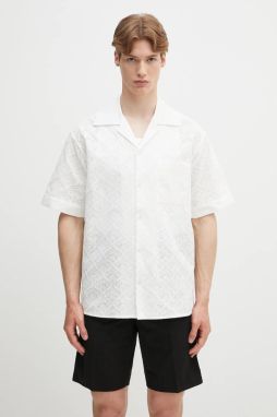 Bavlnená košeľa Drôle de Monsieur La Chemise Brodee Tapisserie pánska, biela farba, voľný strih, s klasickým golierom, G-SH213-CO196-WT