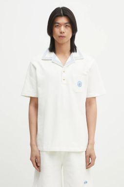 Bavlnené polo tričko Drôle de Monsieur Le Polo Pique Damier pánske, biela farba, jednofarebné, G-PL144-CO162-OW