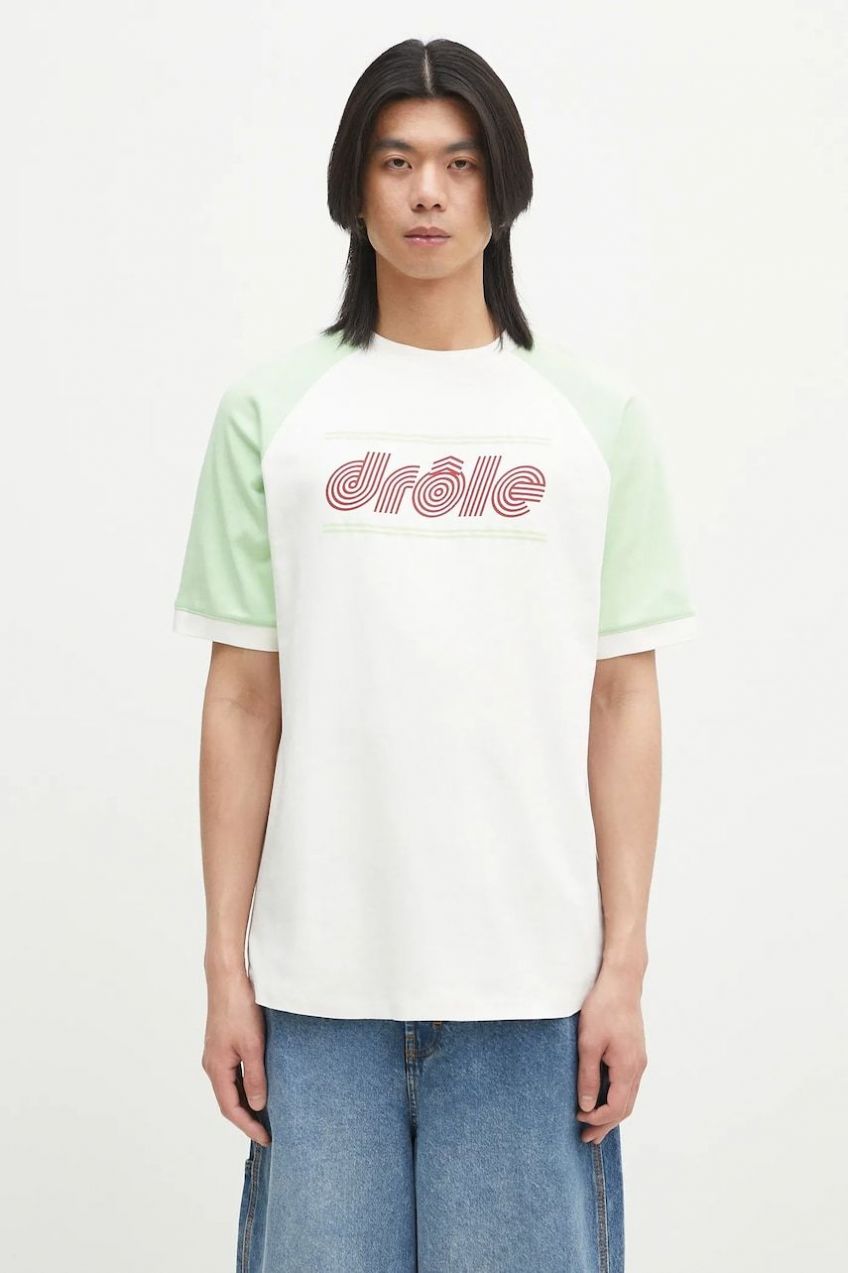 Bavlnené tričko Drôle de Monsieur Le T-Shirt Drule Tennis pánske, biela farba, vzorované, G-TS247-CO002-OW