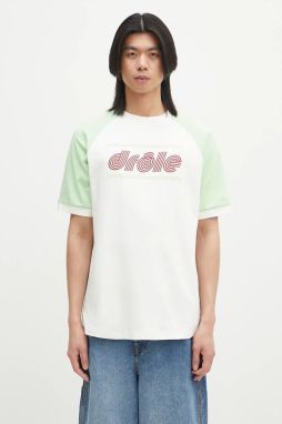 Bavlnené tričko Drôle de Monsieur Le T-Shirt Drule Tennis pánske, biela farba, vzorované, G-TS247-CO002-OW