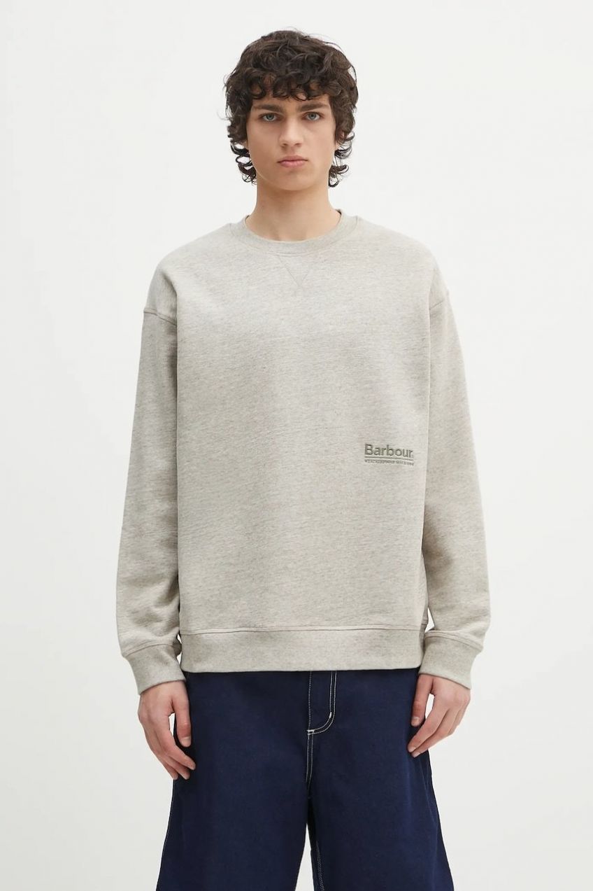 Mikina Barbour Barbour Calton OS Fit Crew Sweatshirt béžová farba, melanžová, MOL0676