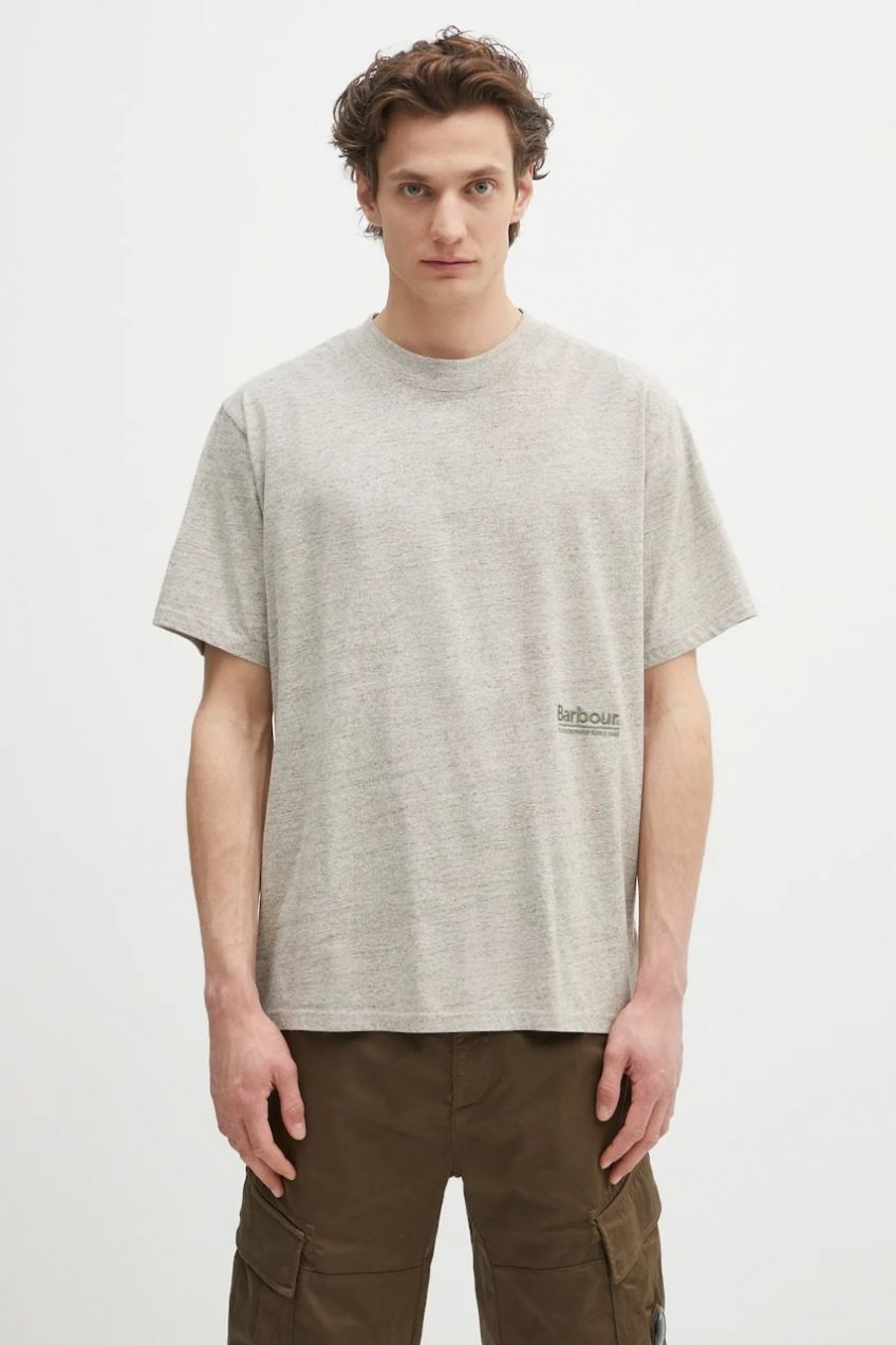 Tričko Barbour Barbour Calton Linen Blend OS Fit T-Shirt pánske, béžová farba, s nášivkou, MTS1404