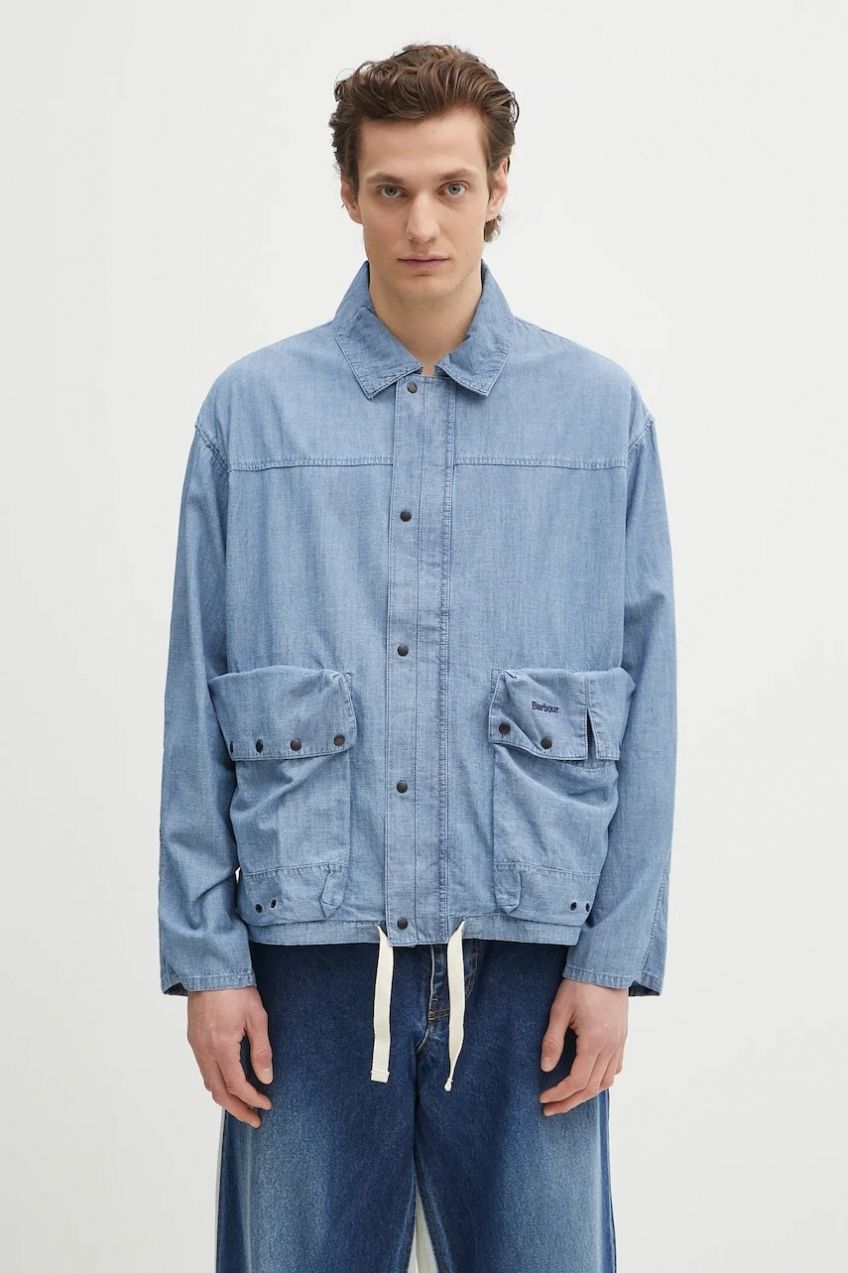 Ľanová košeľa Barbour Barbour Durham Chambray Casual Jacket regular, MCA1038