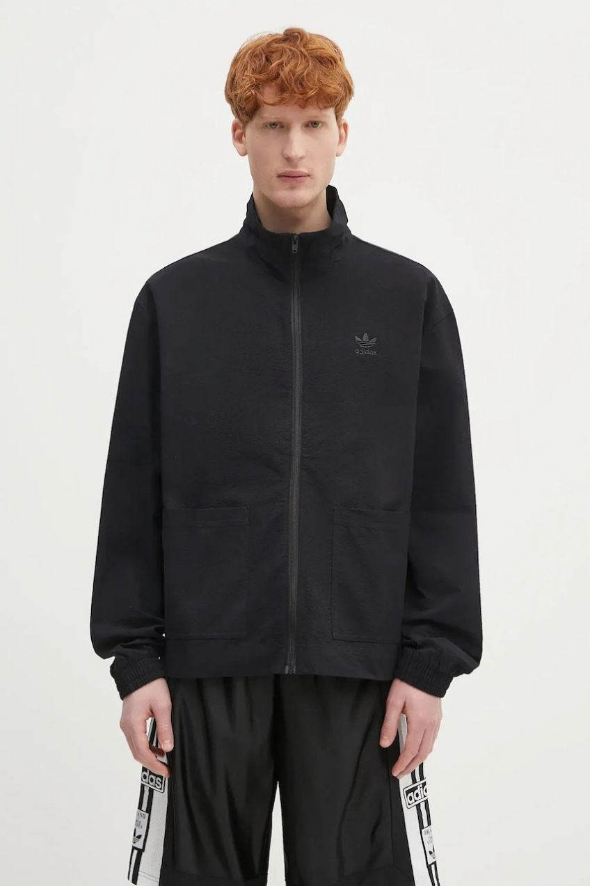 Bavlnená mikina adidas Originals Essentials Seersucker Track Top čierna farba, jednofarebná, JD2458