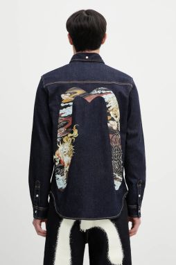 Rifľová košeľa Evisu Hakutaku Daicock Printed Denim LS tmavomodrá farba, regular, s klasickým golierom, 2ESHTM5DL1146