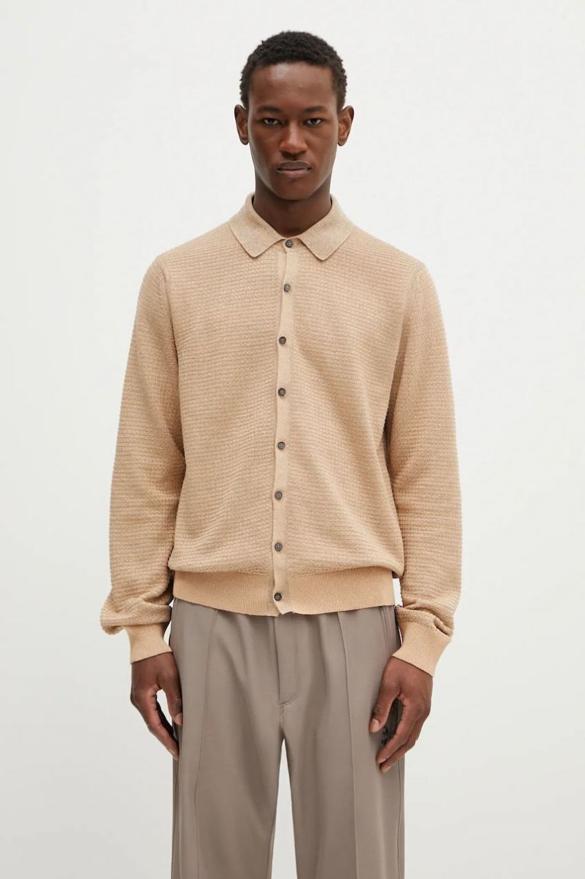 Kardigán s prímesou ľanu Paul Smith béžová farba, M1R-258Z-P02681
