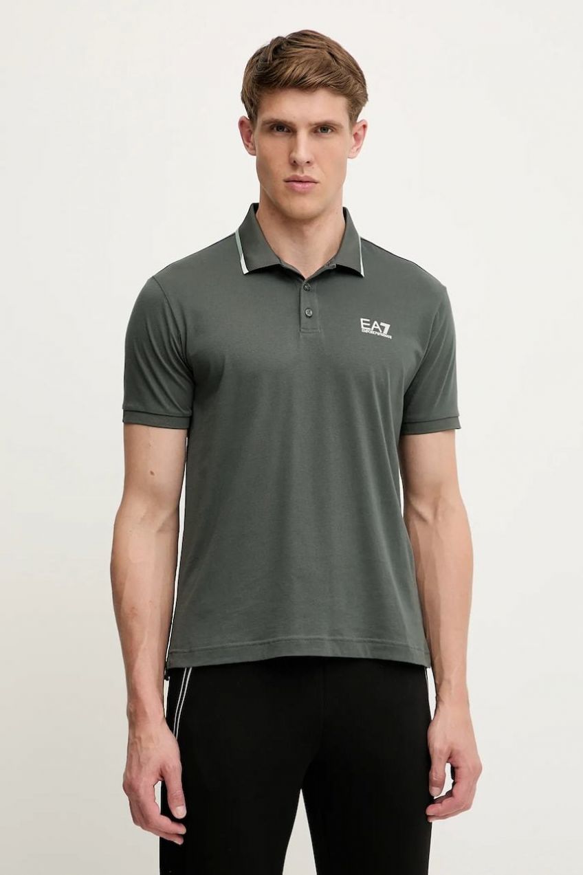 Bavlnené polo tričko EA7 Emporio Armani zelená farba, jednofarebné, AF10375.7M000277