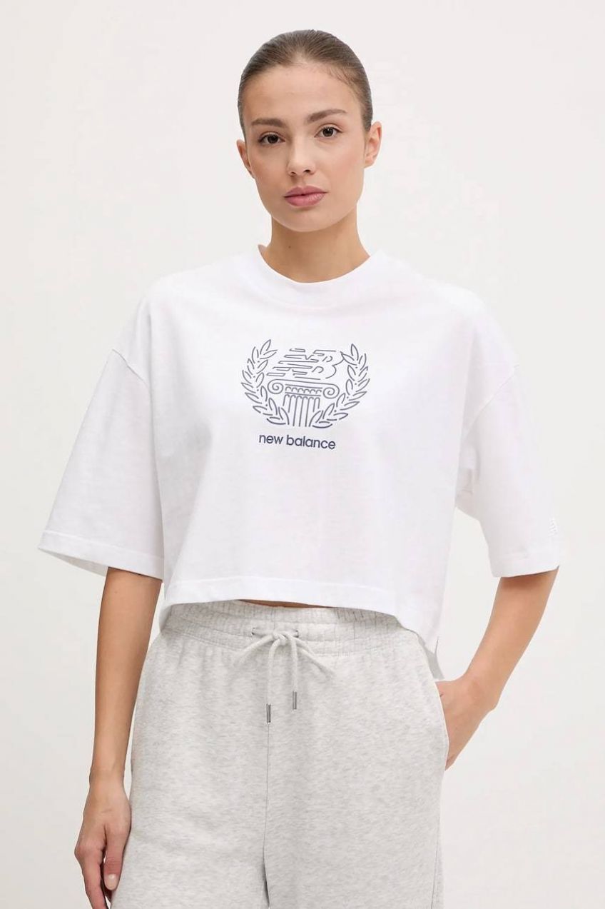 Bavlnené tričko New Balance dámske, biela farba, WT51935WT