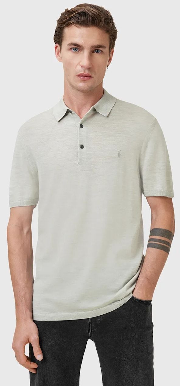 Vlnené polo AllSaints MODE zelená farba, jednofarebné, M086KB