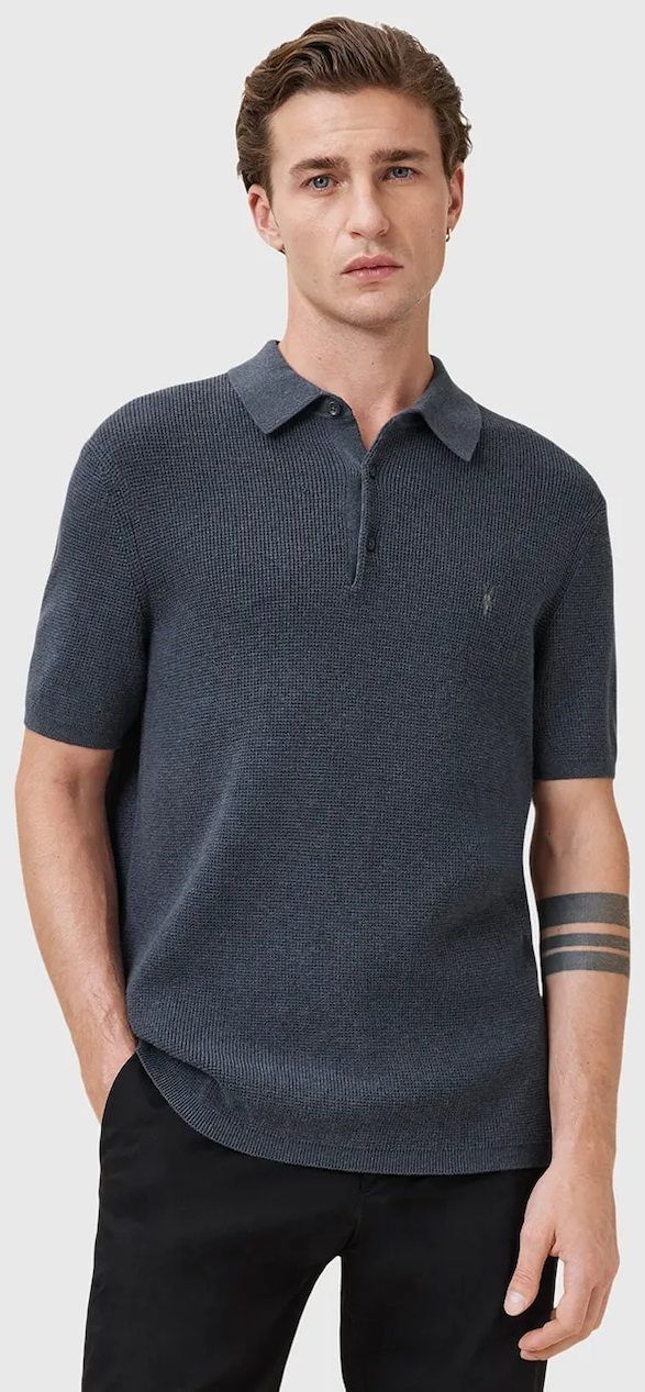 Polokošeľa z vlnenej zmesi AllSaints ASPEN tmavomodrá farba, jednofarebná, M025KA