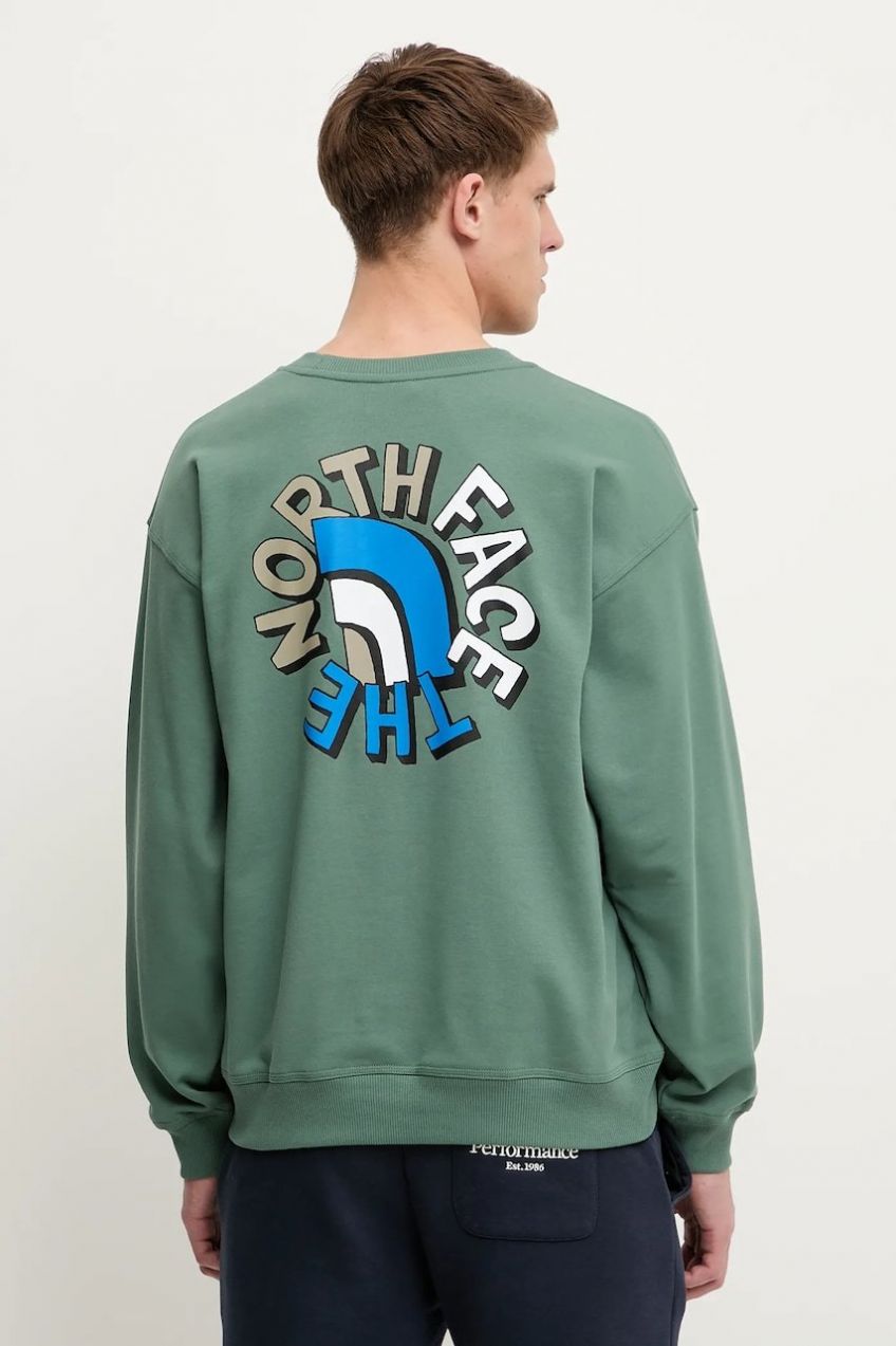 Bavlnená mikina The North Face Nuptse Oversized zelená farba, jednofarebná, NF0A8C3UHCH1