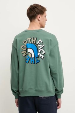 Bavlnená mikina The North Face Nuptse Oversized zelená farba, jednofarebná, NF0A8C3UHCH1