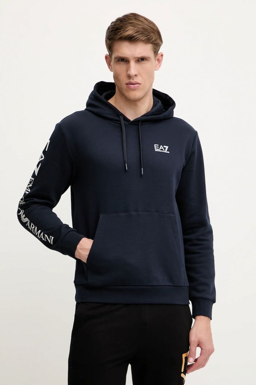 Mikina EA7 Emporio Armani tmavomodrá farba, s kapucňou, jednofarebná, AF10377.7M000570