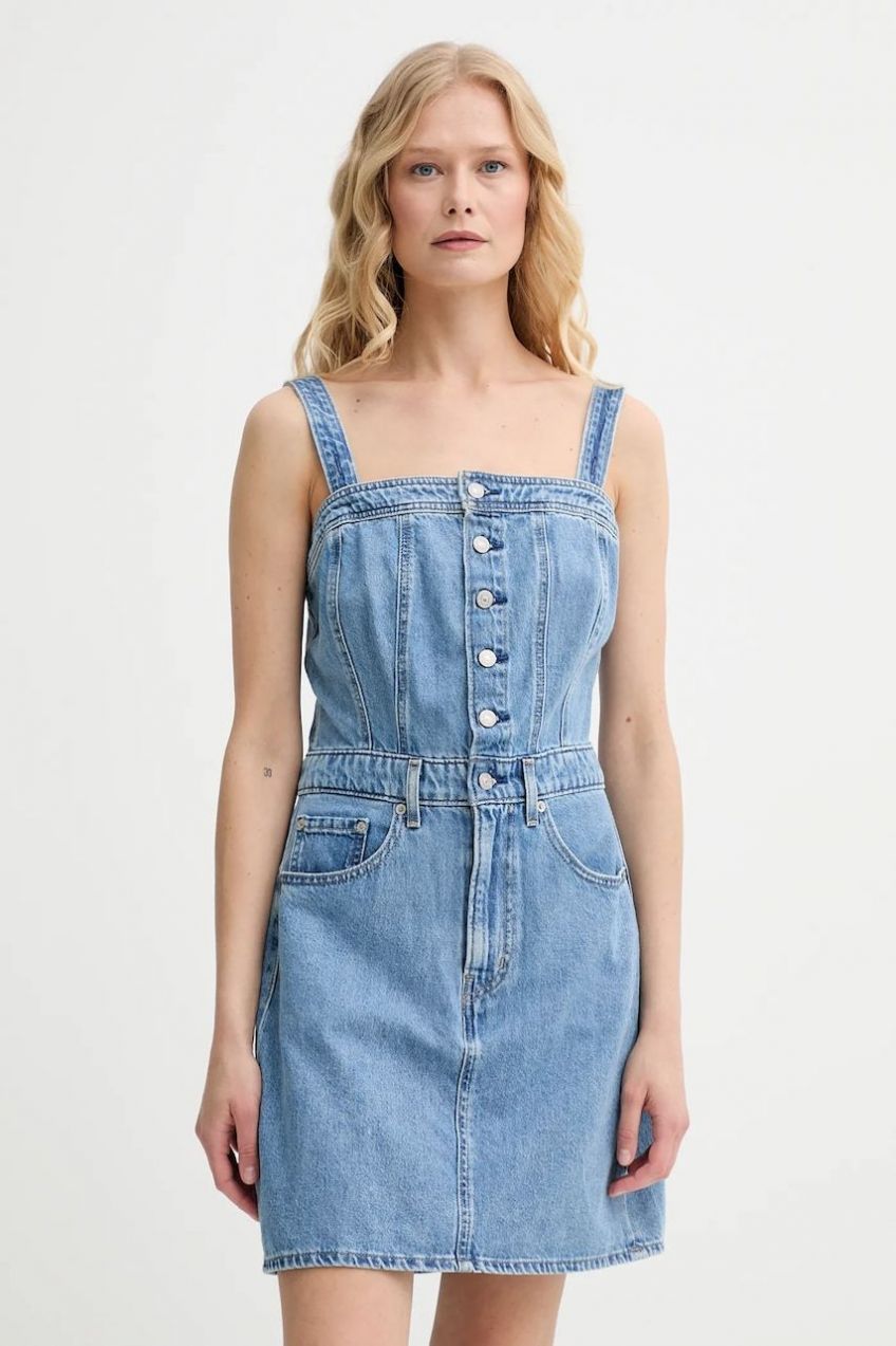 Šaty Levi's ICONIC BUTTON THRU DRESS mini, priliehavé, 001WE