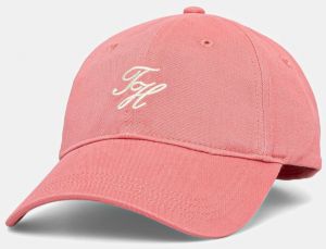 Bavlnená šiltovka Tommy Hilfiger ružová farba, s nášivkou, AW0AW17489