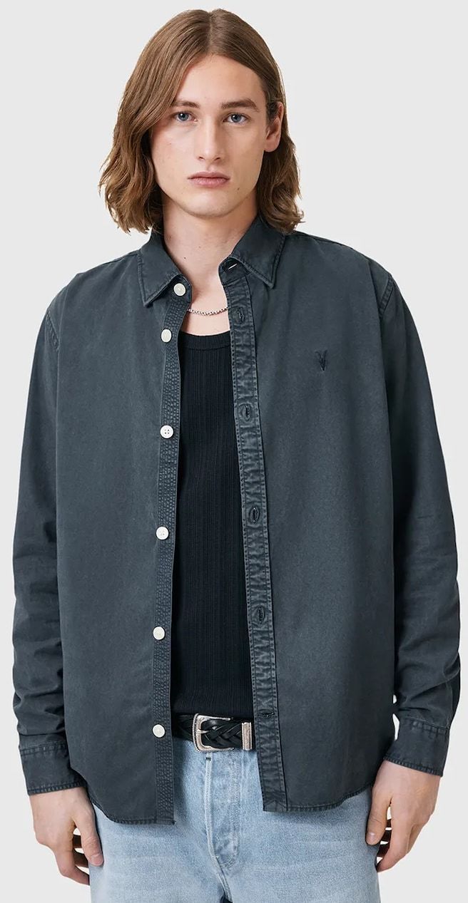 Košeľa AllSaints BODHI tmavomodrá farba, voľný strih, s klasickým golierom, M090SC