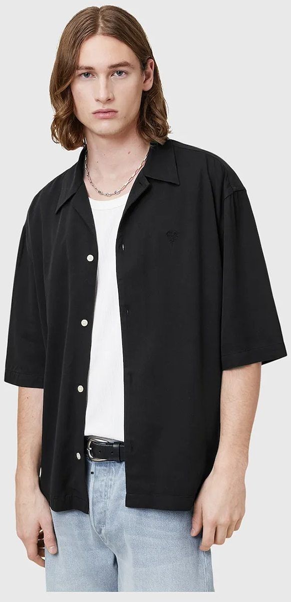 Košeľa AllSaints RIALTO čierna farba, voľný strih, M161SC