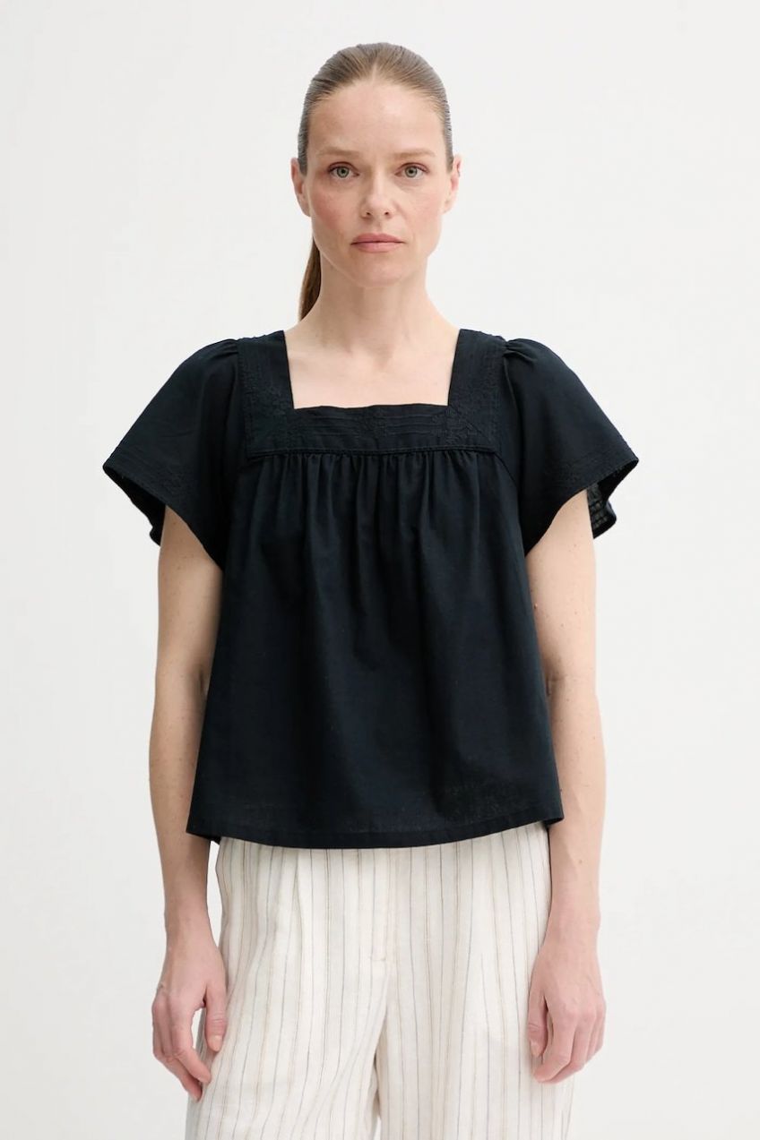 Blúzka s prímesou ľanu Levi's AMBRE BABYDOLL TANK čierna farba, jednofarebná, 001SB
