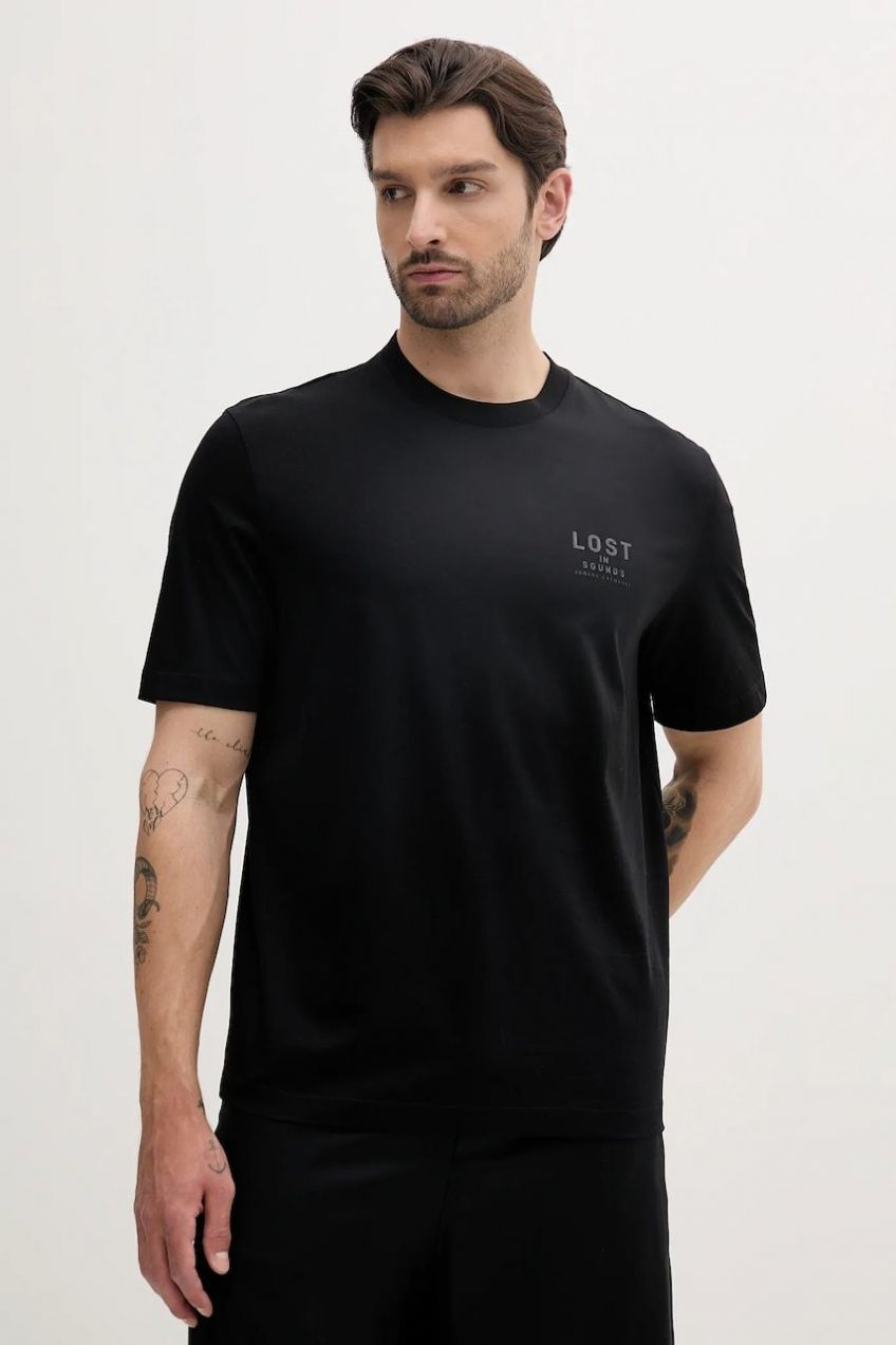 Bavlnené tričko Armani Exchange pánske, čierna farba, s potlačou, XM000575 AF10364