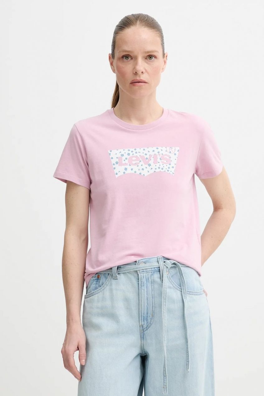 Bavlnené tričko Levi's THE PERFECT TEE dámske, ružová farba, 17369