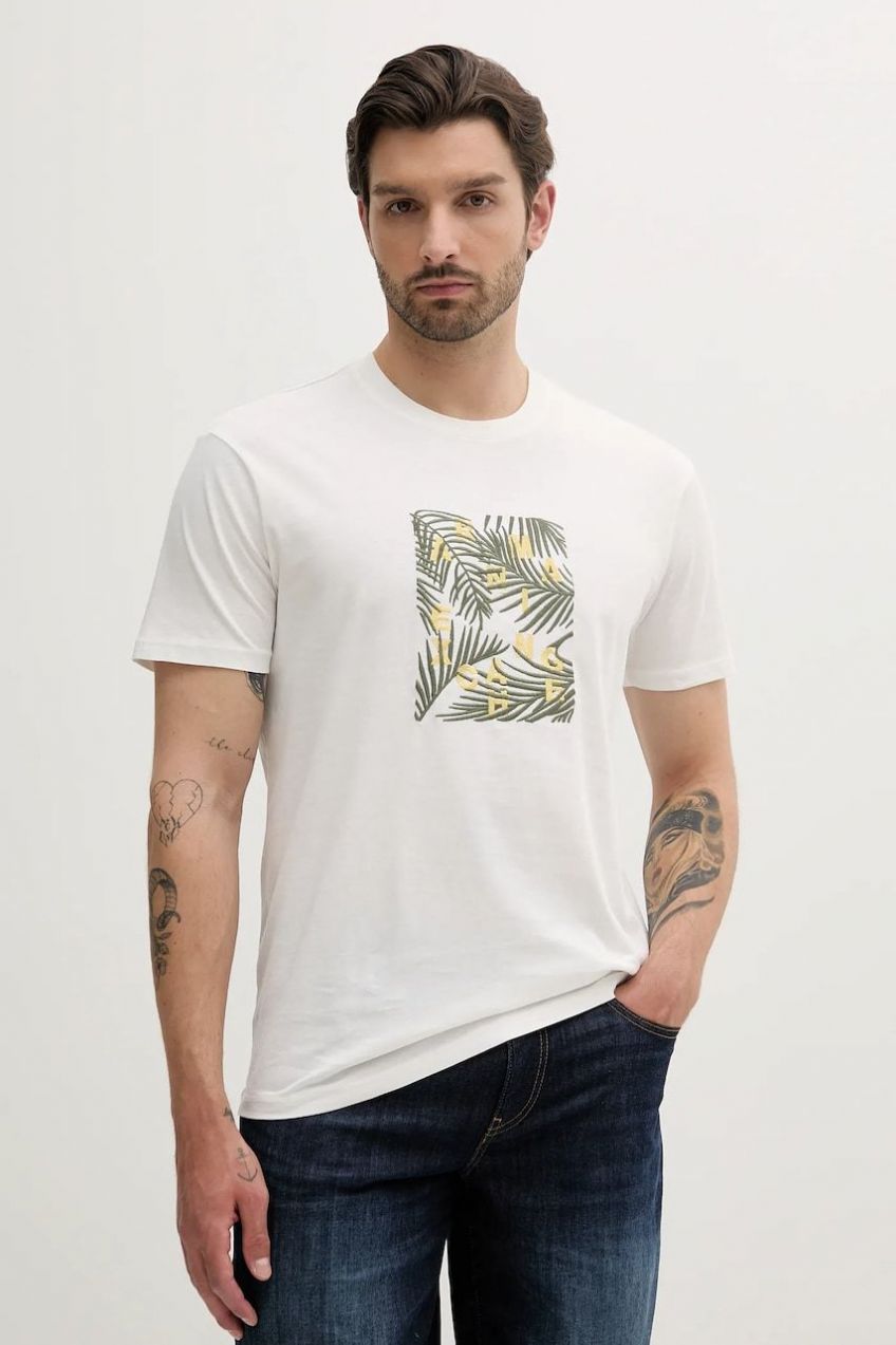 Bavlnené tričko Armani Exchange pánske, biela farba, s nášivkou, XM000758 AF13106
