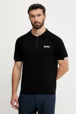 Polo tričko BOSS Green pánske, čierna farba, jednofarebné, 50537146