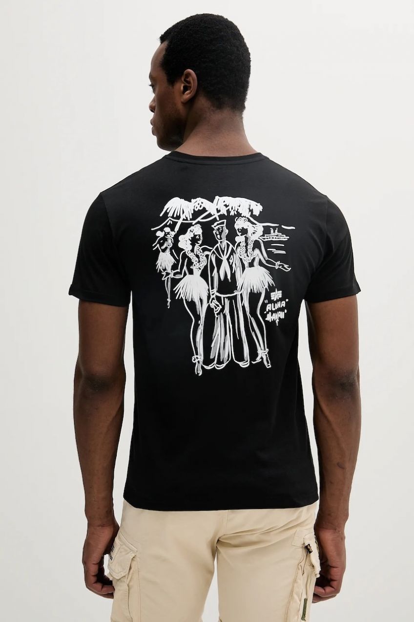 Bavlnené tričko Alpha Industries Aloha T BP pánske, čierna farba, s potlačou, 156530