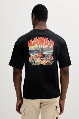 Bavlnené tričko Alpha Industries Hawaii Aloha T BP pánske, čierna farba, vzorované, 156535