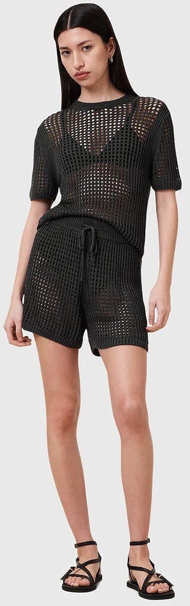 Šortky AllSaints PALOMA čierna farba, jednofarebné, vysoký pás, W076TC