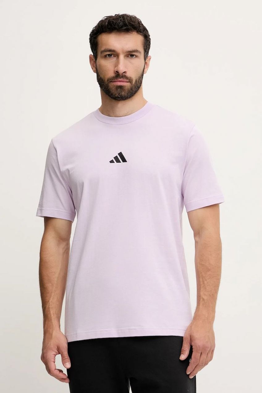 Bavlnené tričko adidas Essential pánske, fialová farba, s nášivkou, JD1781