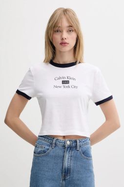 Bavlnené tričko Calvin Klein Jeans dámske, biela farba, LV047B808G