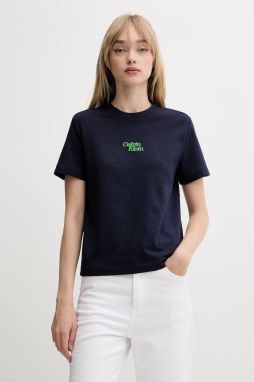 Bavlnené tričko Calvin Klein Jeans dámske, tmavomodrá farba, LV047B851G