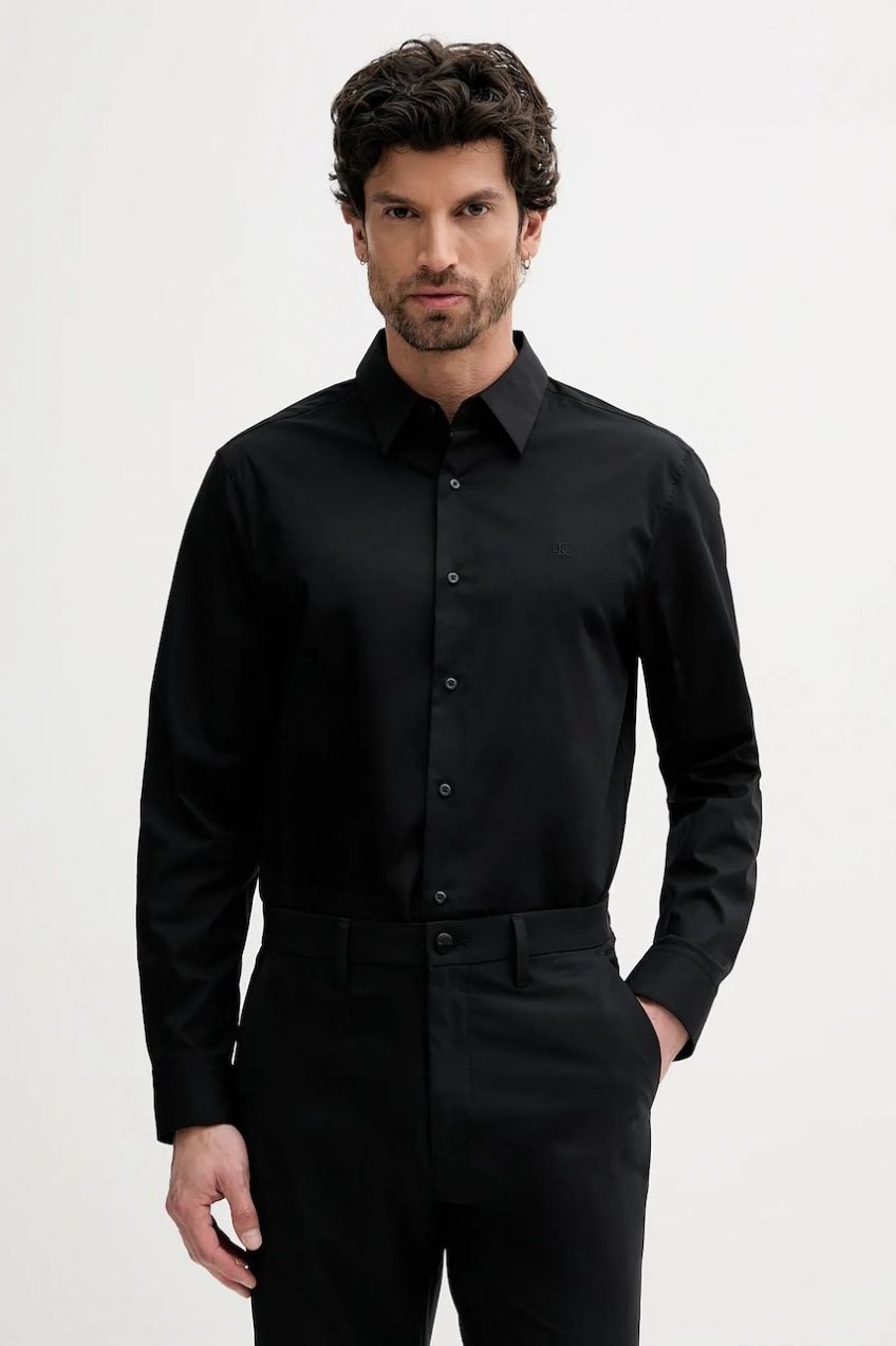 Košeľa Calvin Klein čierna farba, regular, s klasickým golierom, LV04LB148G