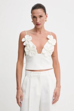 Blúzka Bardot biela farba, s nášivkou, 59727TB1