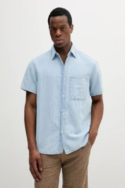 Košeľa s prímesou ľanu Calvin Klein Jeans regular, s klasickým golierom, J30J327180