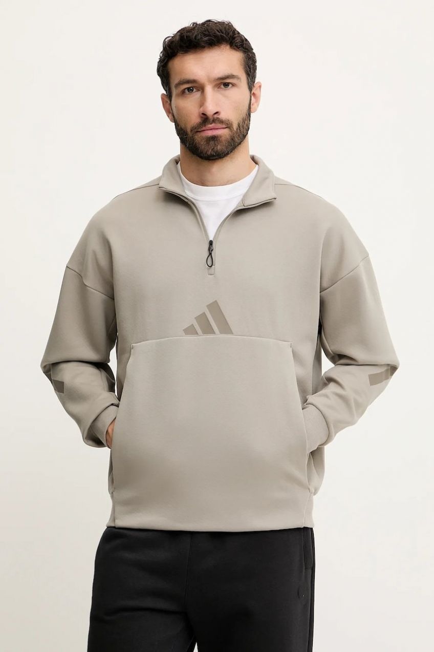 Mikina adidas Z.N.E. béžová farba, s kapucňou, jednofarebná, JD6191