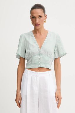 Blúzka s prímesou ľanu Guess LUIZA s nášivkou, W5GH82 D5N81